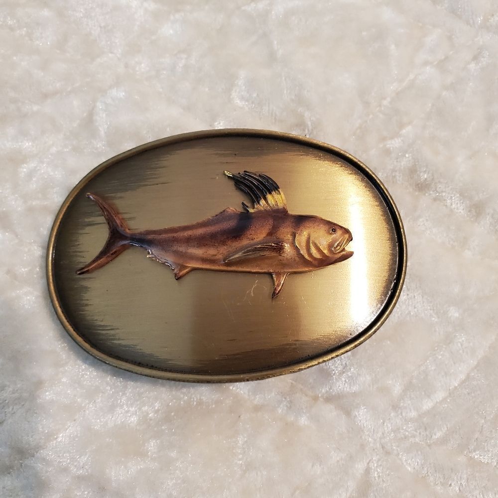 ‎RAIN TREE Men's Brass Fish Buckle Belt